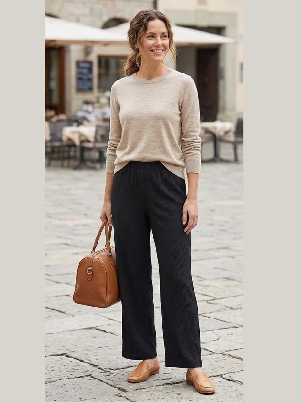 Orvis Passport Elastic Waist Pull On Wide Leg Relaxed Fit Crepe Solid Dark Pant